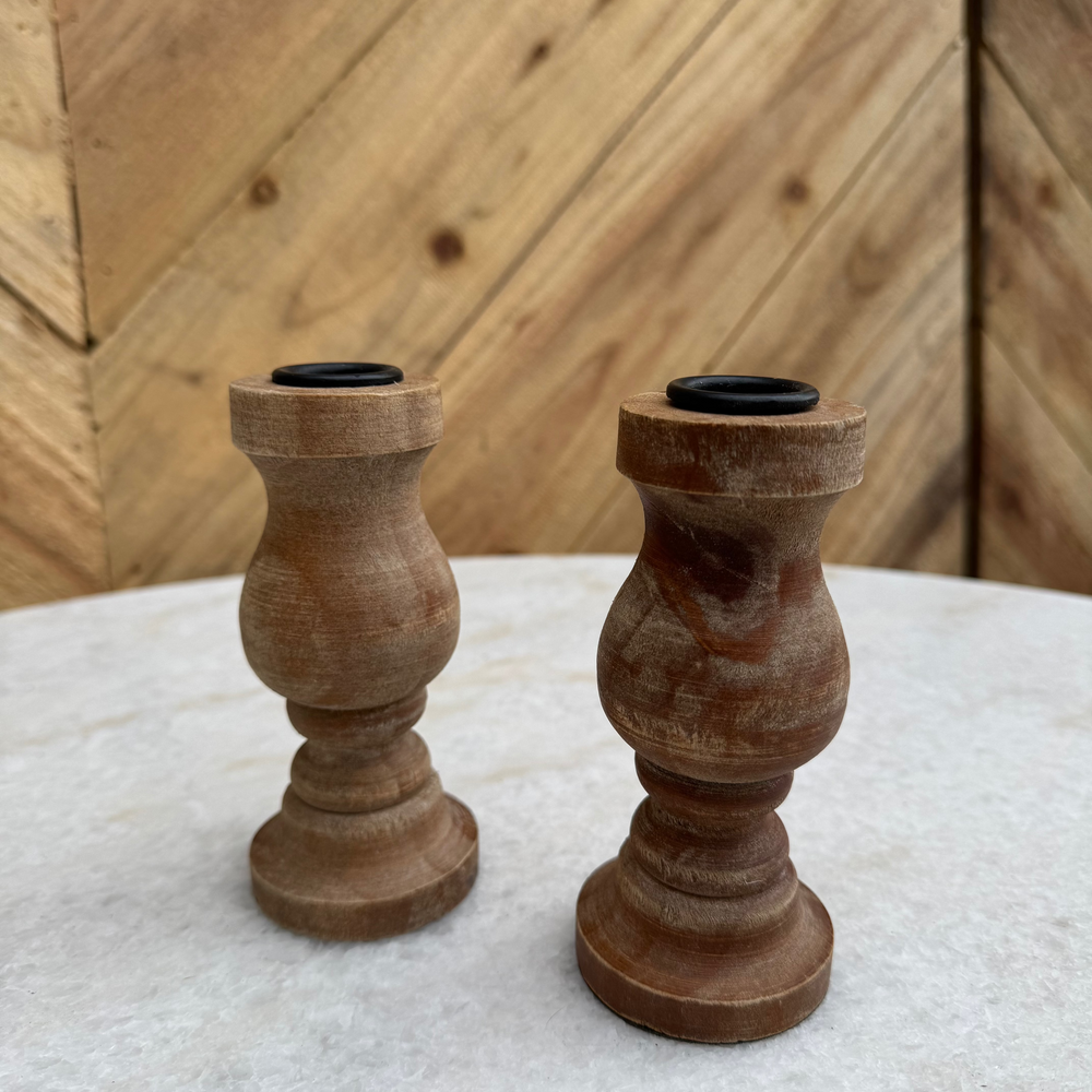 Wood Candle Sticks | Set of 2